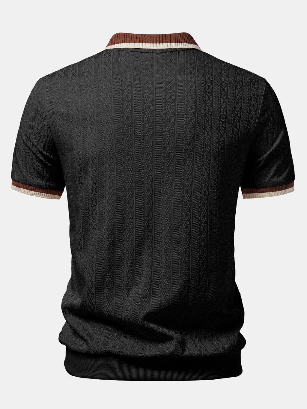 Polo de punto con cremallera y ribete en contraste con textura y pantalones ajustados de corte cónico