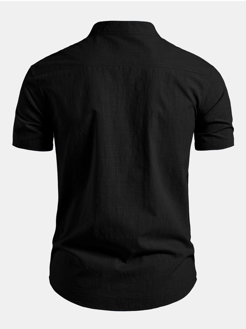 Camisa de lino de manga corta con cuello de pie y pantalones de lino de pierna recta
