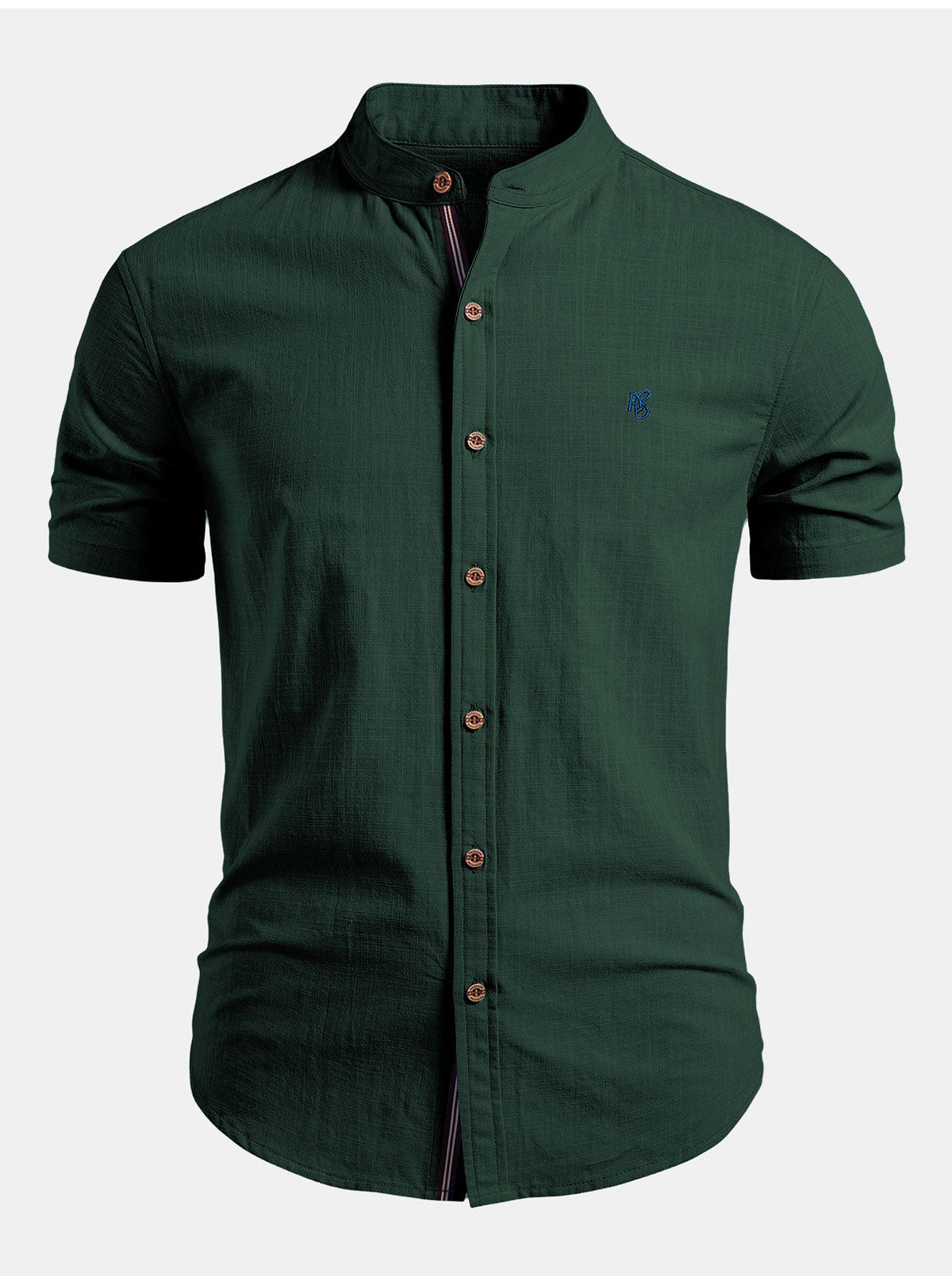 Camisa de lino de manga corta con cuello de pie y pantalones de lino de pierna recta