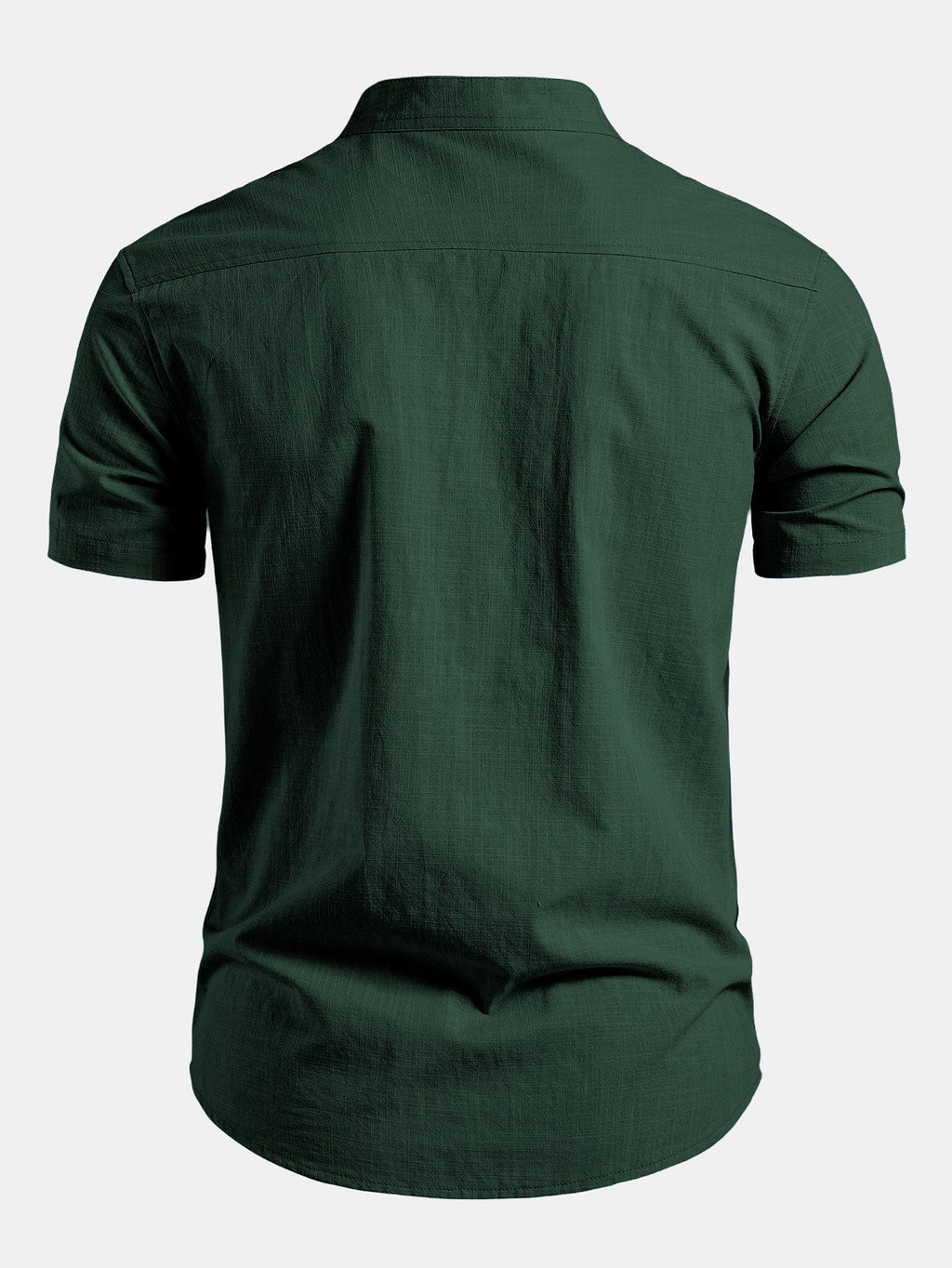 Camisa de lino de manga corta con cuello de pie y pantalones de lino de pierna recta