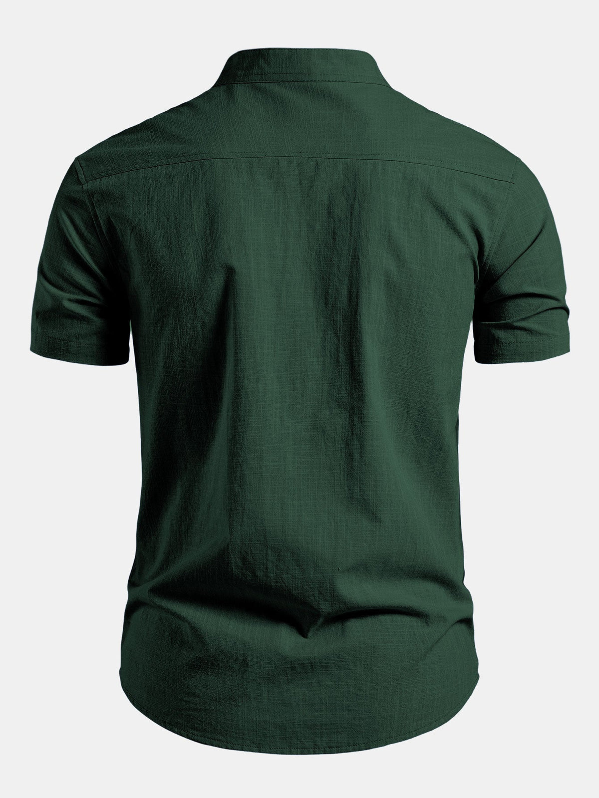 Camisa de lino de manga corta con cuello de pie y pantalones de lino de pierna recta