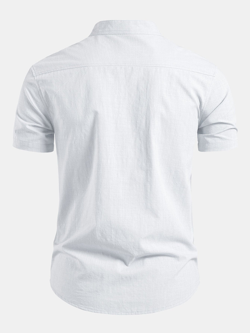 Camisa de lino de manga corta con cuello de pie y pantalones de lino de pierna recta