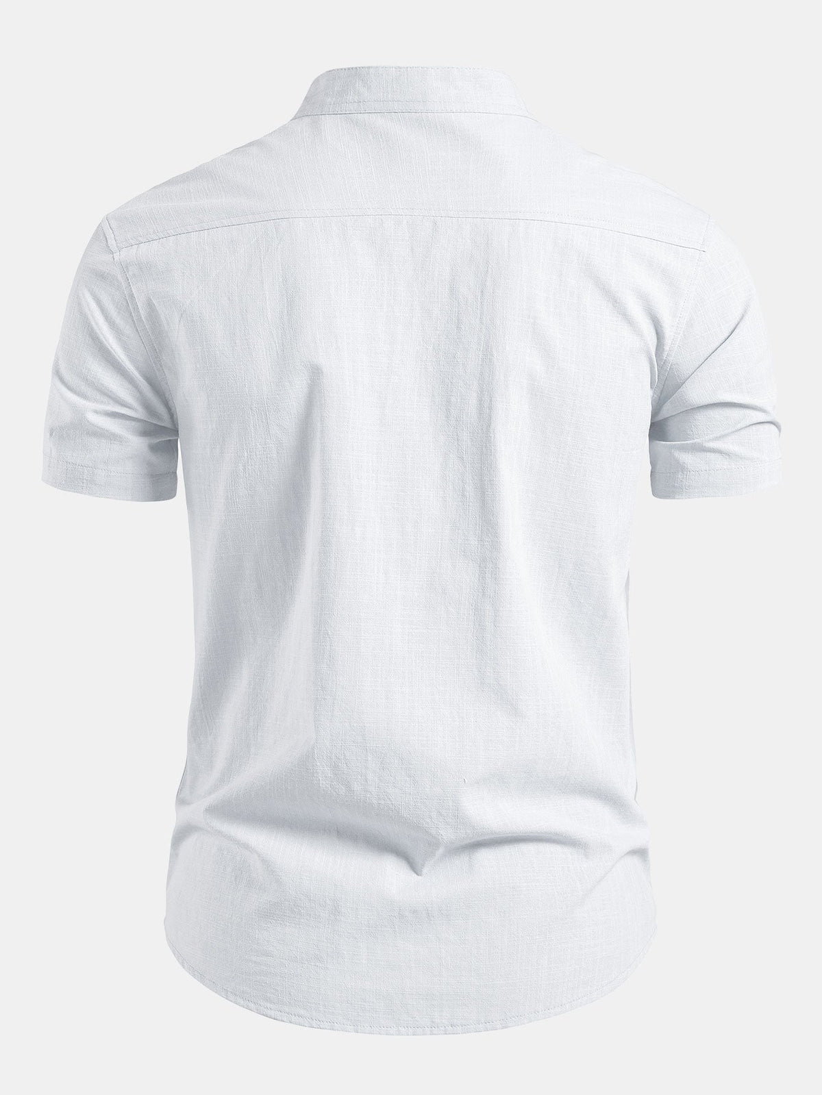 Camisa de lino de manga corta con cuello de pie y pantalones de lino de pierna recta