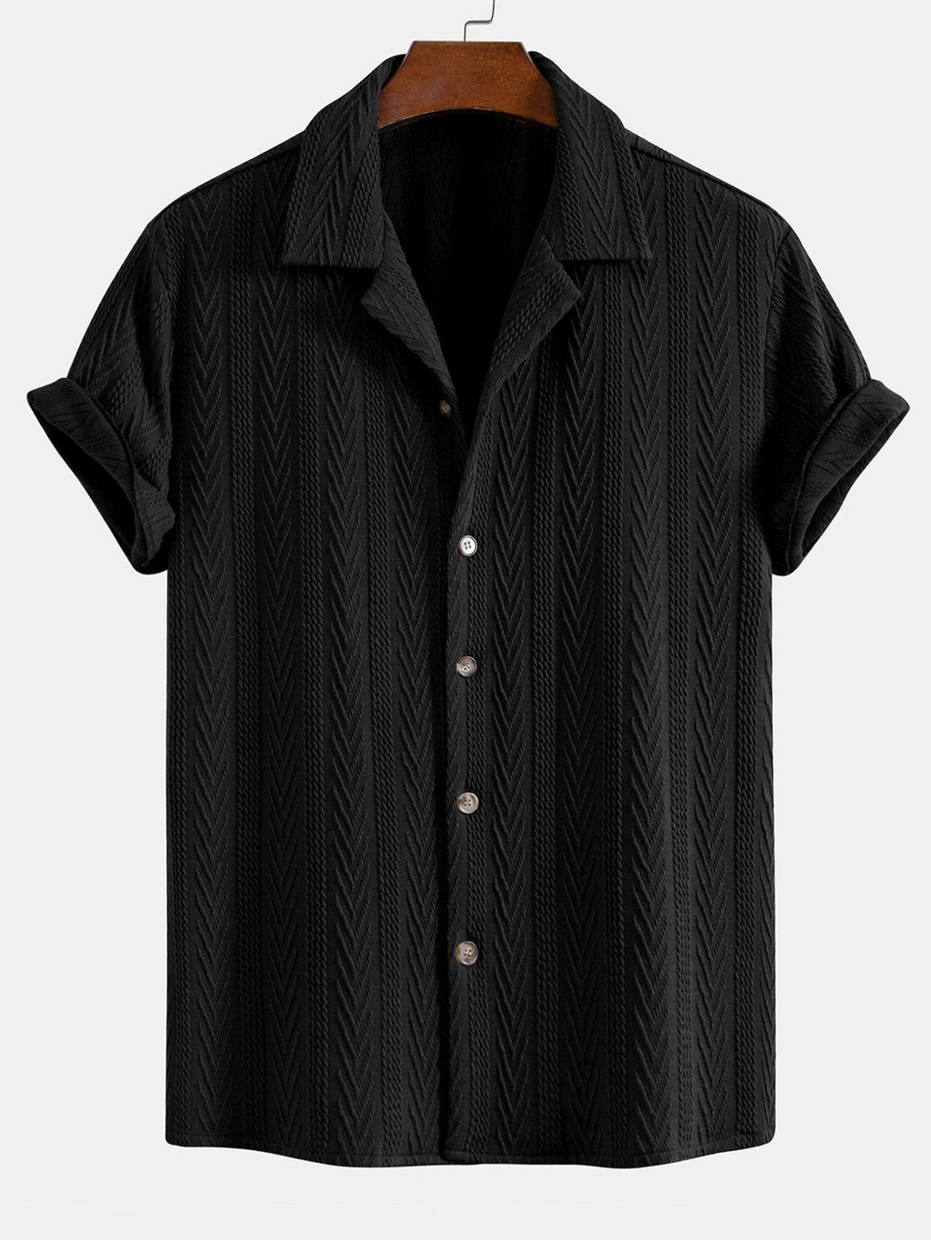Camisa cubana de jacquard texturizado y pantalones de pierna recta con textura arrugada