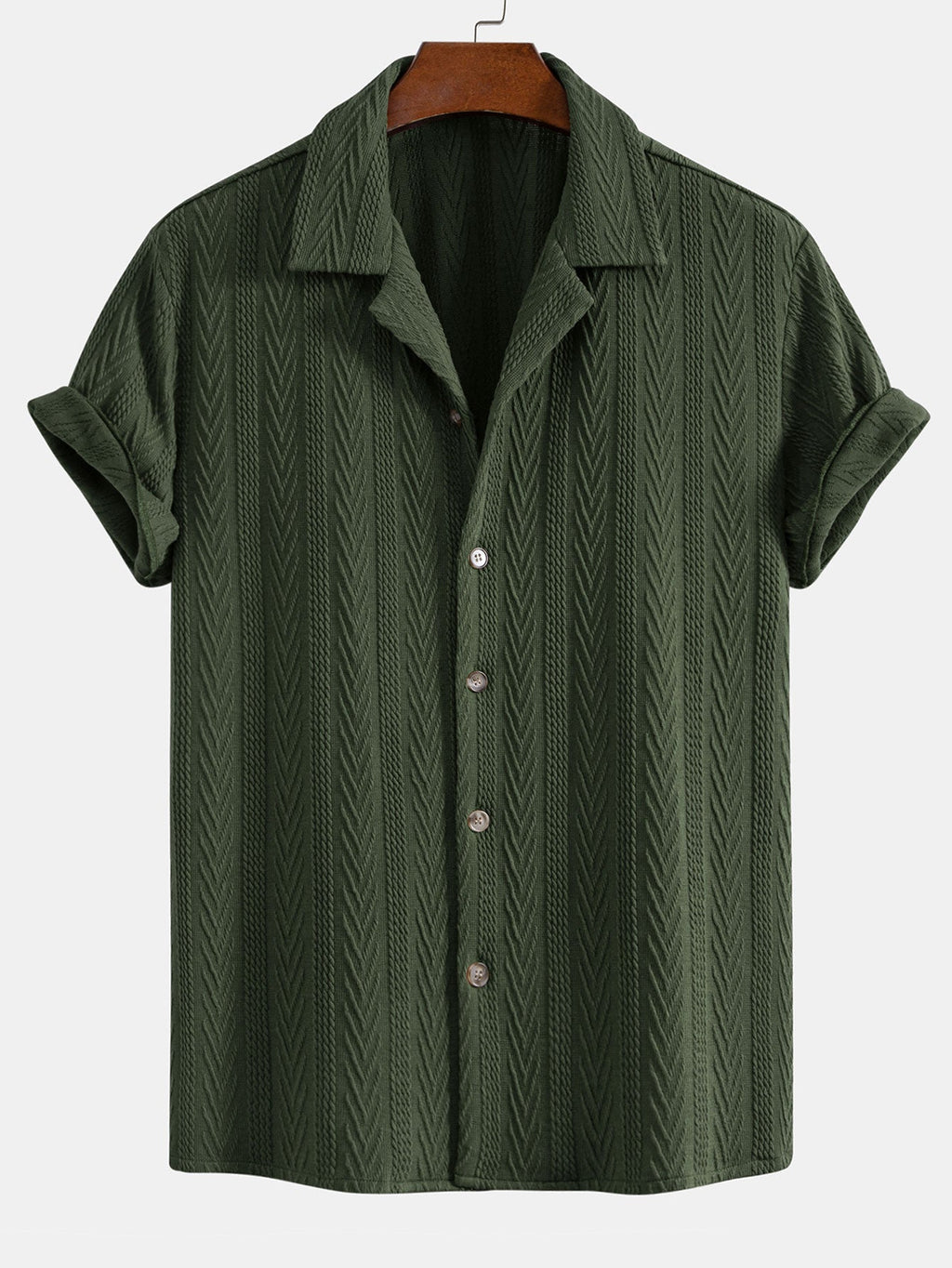 Camisa cubana de jacquard texturizado y pantalones de pierna recta con textura arrugada