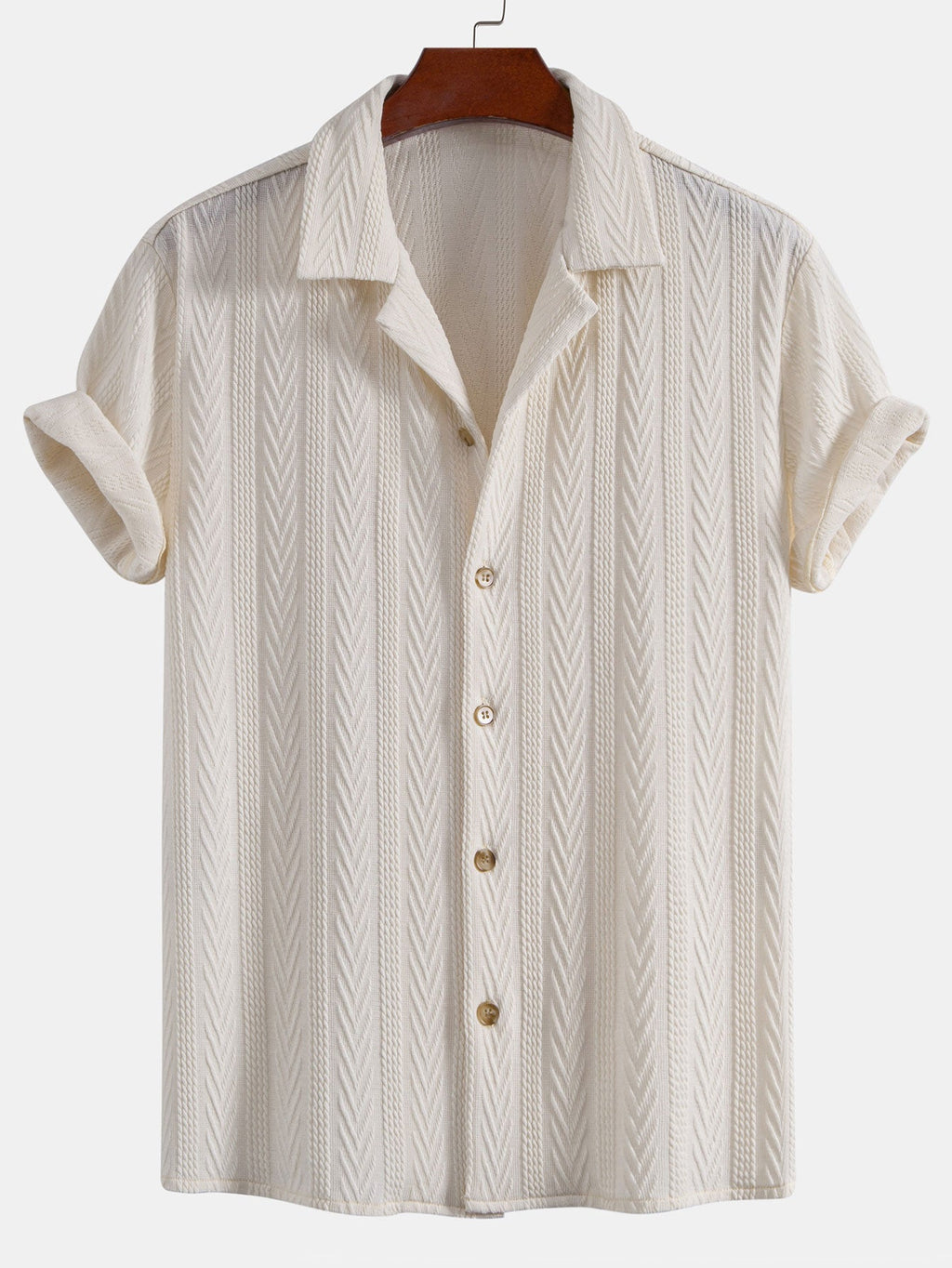 Camisa cubana de jacquard texturizado y pantalones de pierna recta con textura arrugada