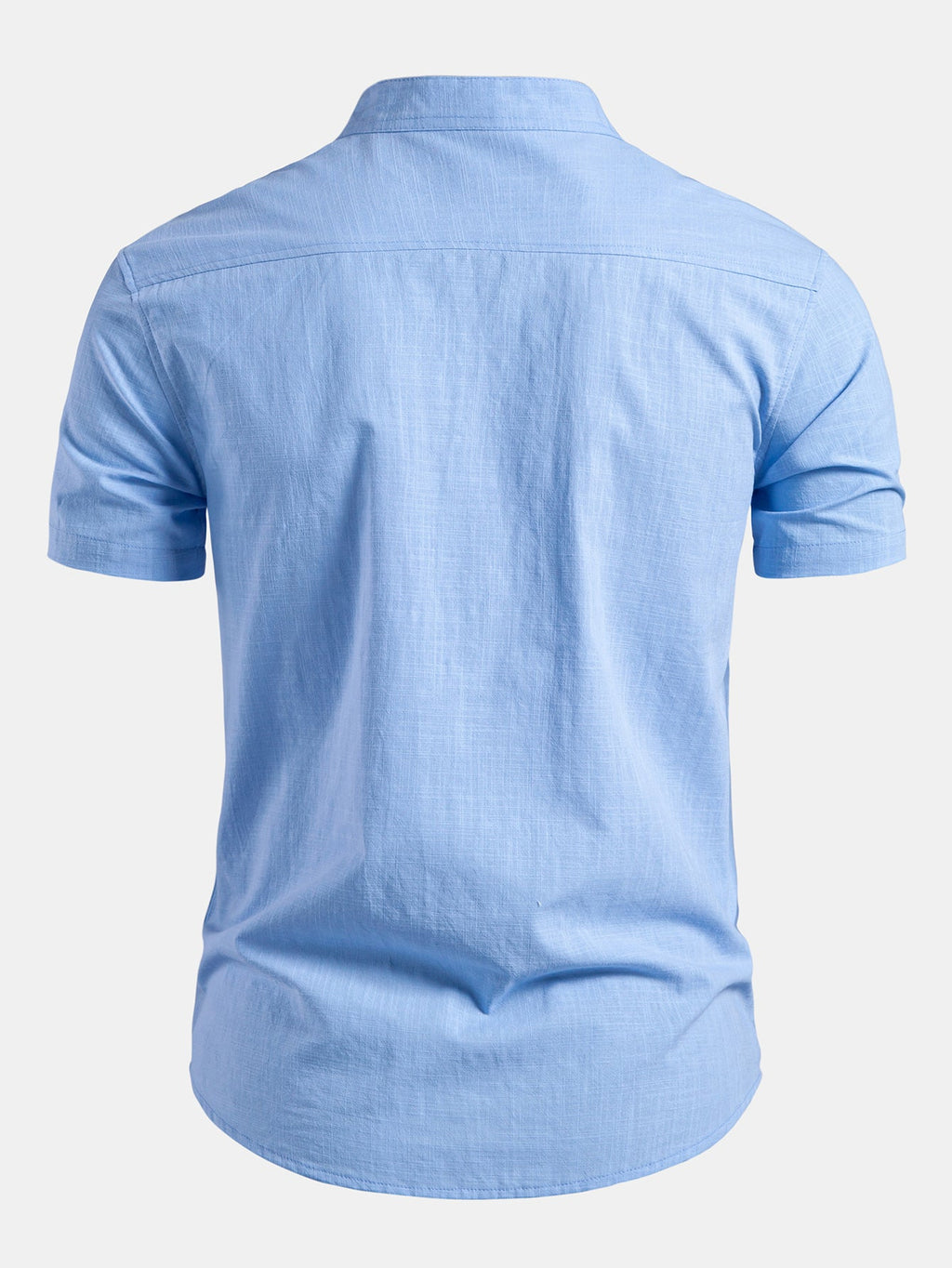 Camisa de lino de manga corta con cuello de pie y pantalones de lino de pierna recta