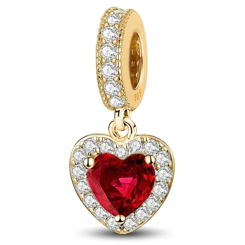 Gold Red Heart Pendant Charm