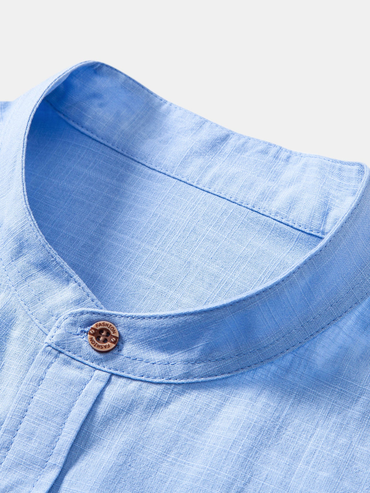 Camisa de lino de manga corta con cuello de pie y pantalones de lino de pierna recta