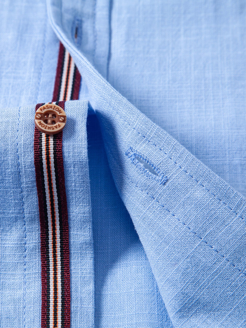 Camisa de lino de manga corta con cuello de pie y pantalones de lino de pierna recta