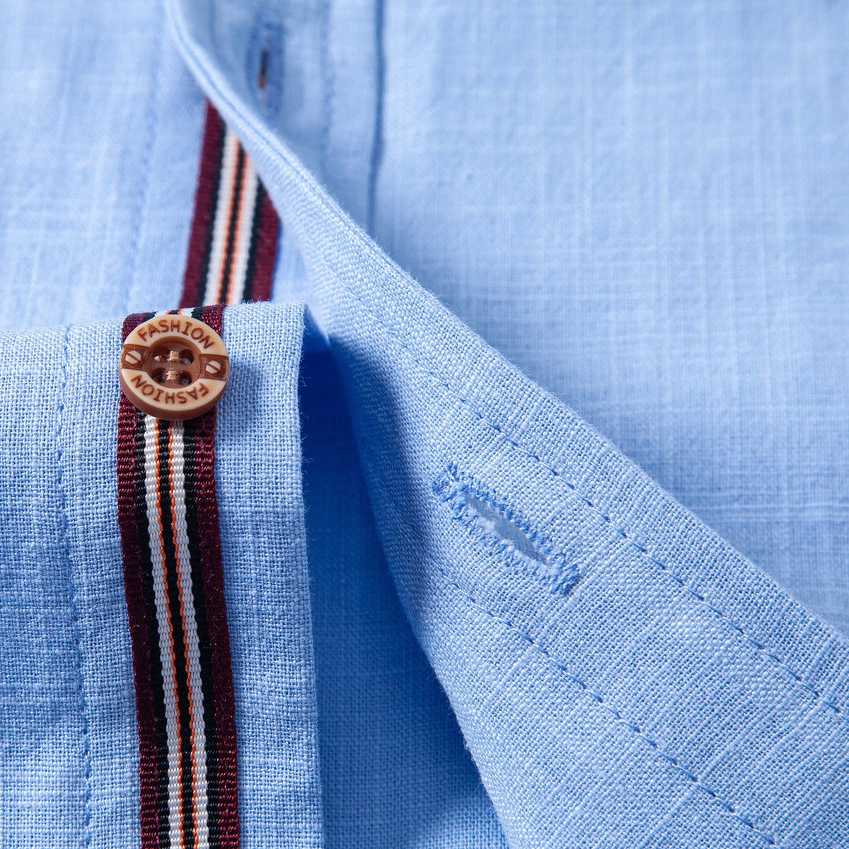 Camisa de lino de manga corta con cuello de pie y pantalones de lino de pierna recta