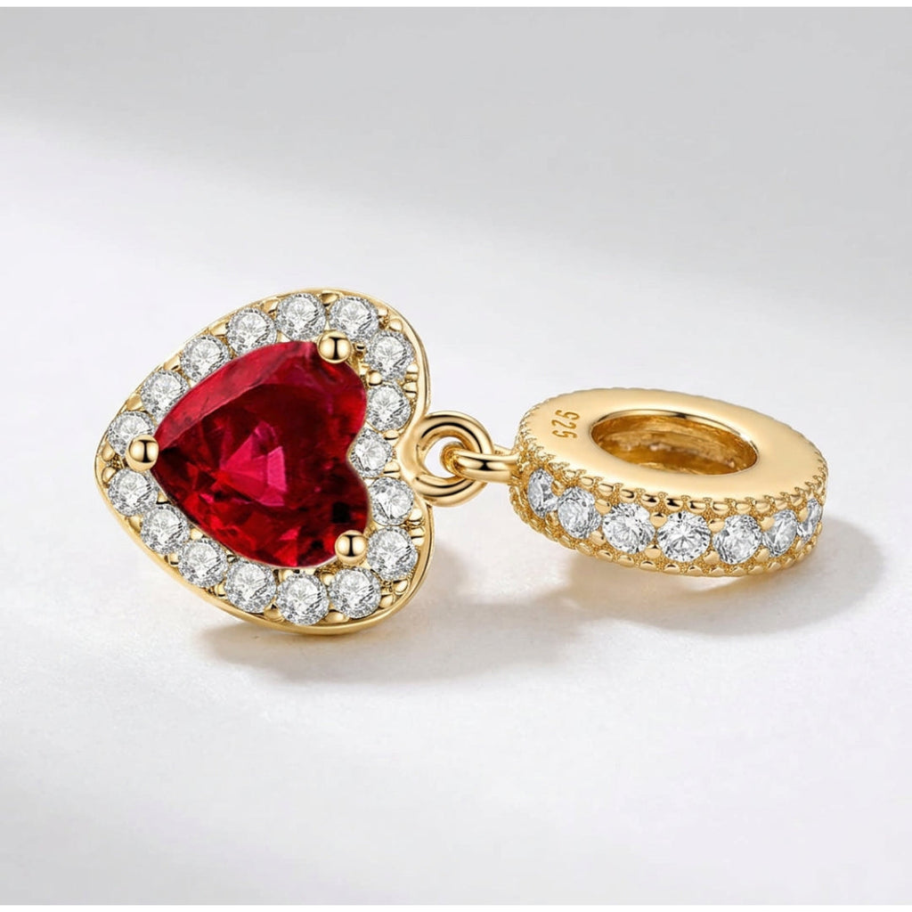 Gold Red Heart Pendant Charm