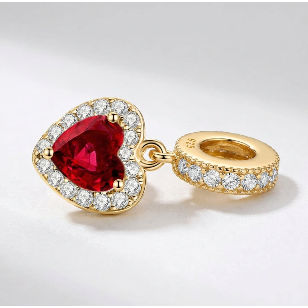 Gold Red Heart Pendant Charm