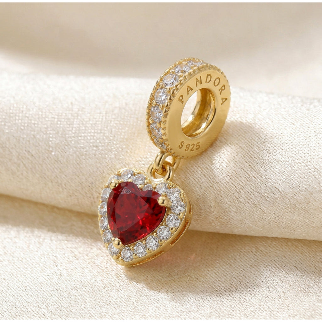 Gold Red Heart Pendant Charm