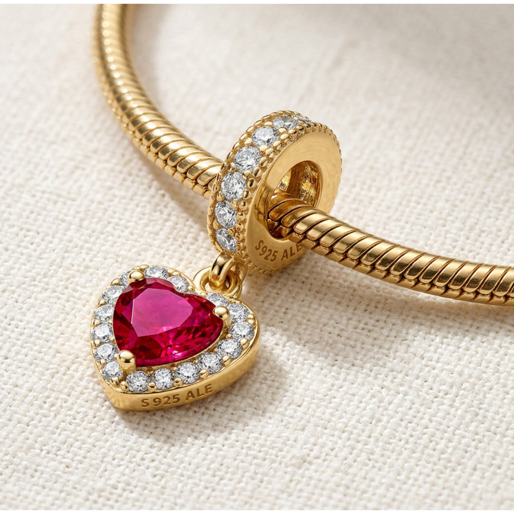 Gold Red Heart Pendant Charm