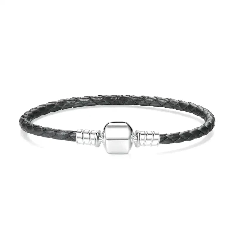 Pulsera de Cuero Negro para Charms