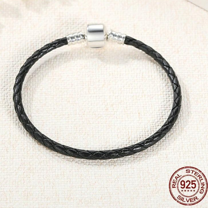 Pulsera de Cuero Negro para Charms