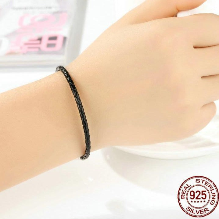 Pulsera de Cuero Negro para Charms