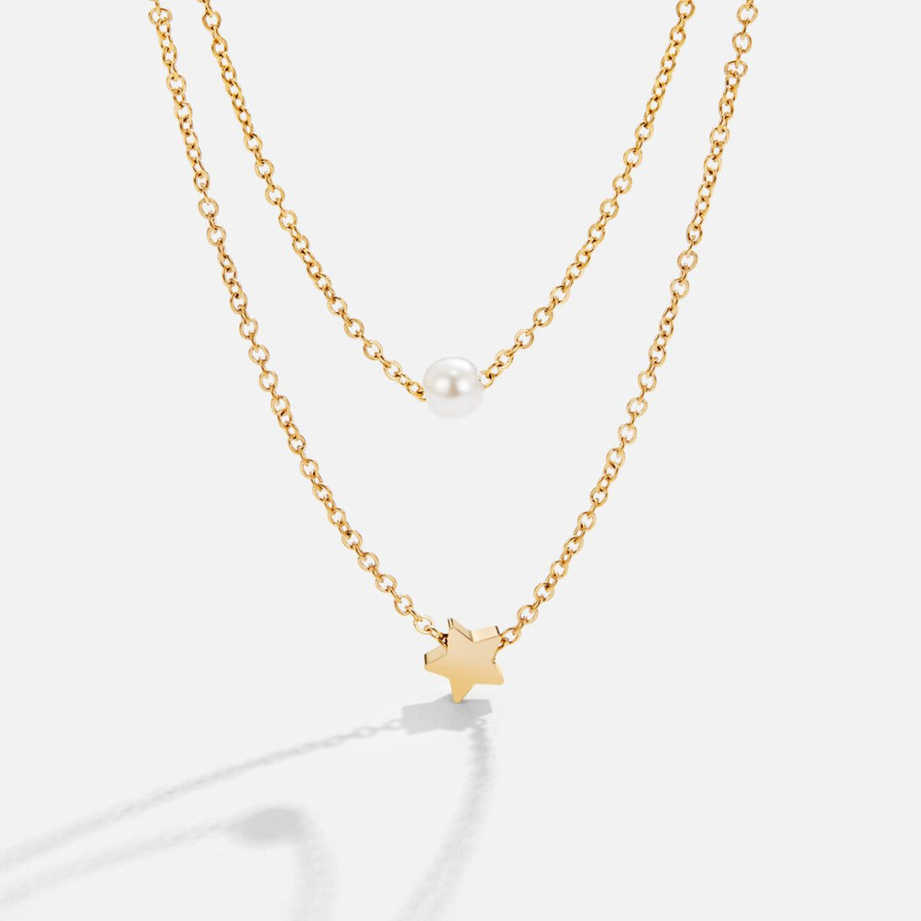 Gold Star & Pearl Layered Necklace