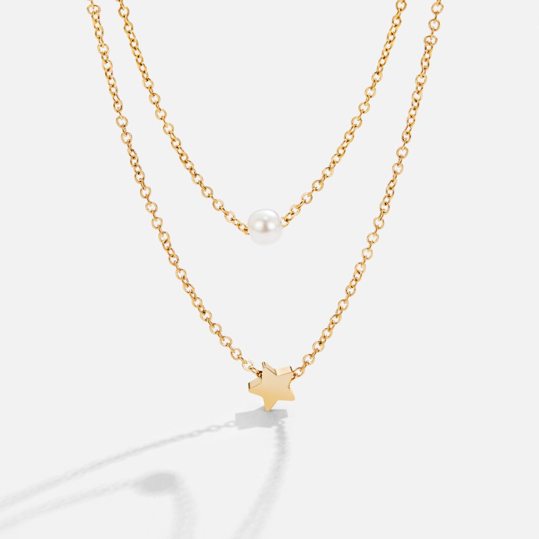 Gold Star & Pearl Layered Necklace