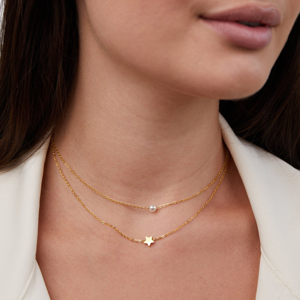 Gold Star & Pearl Layered Necklace