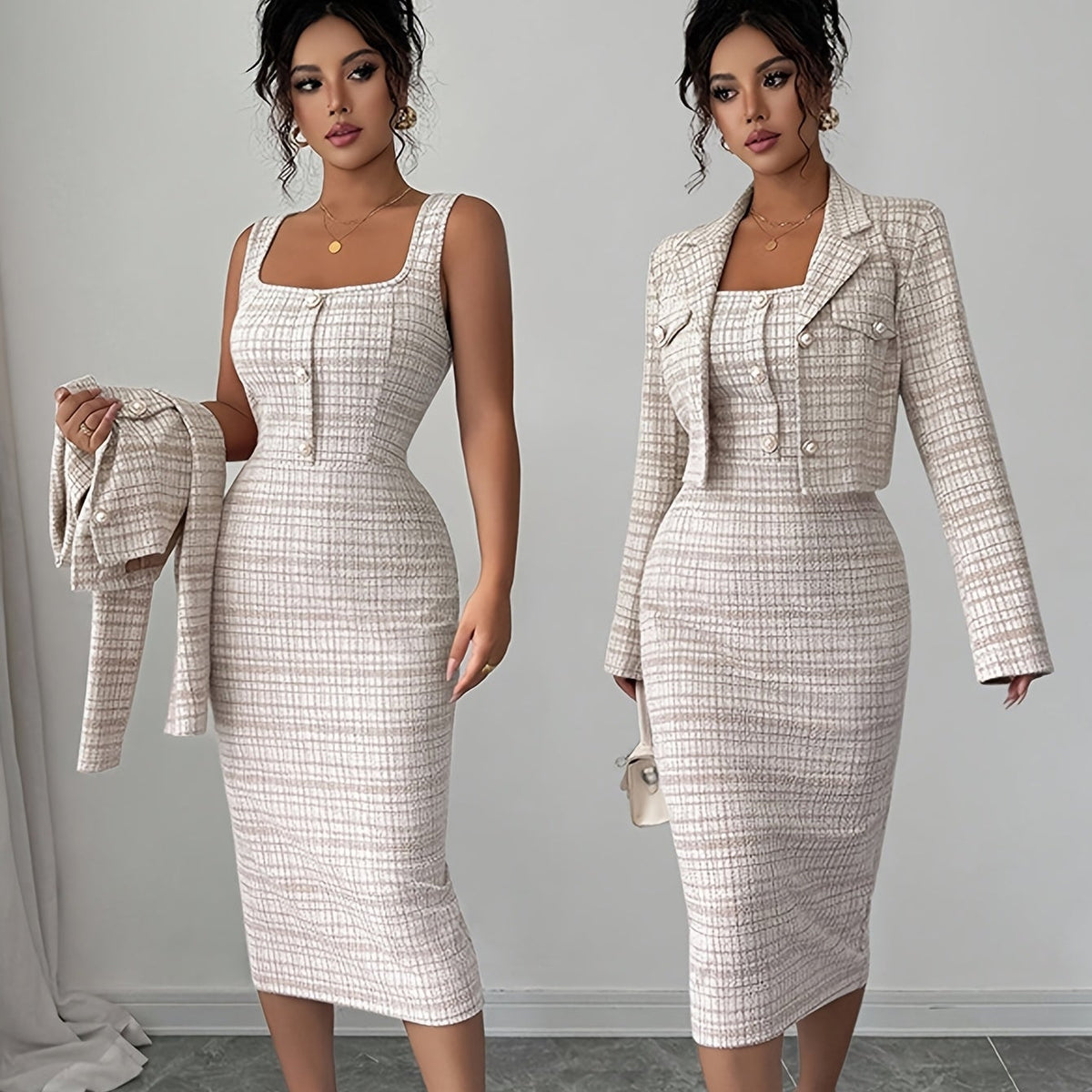 Celeste Plaid Tweed Set