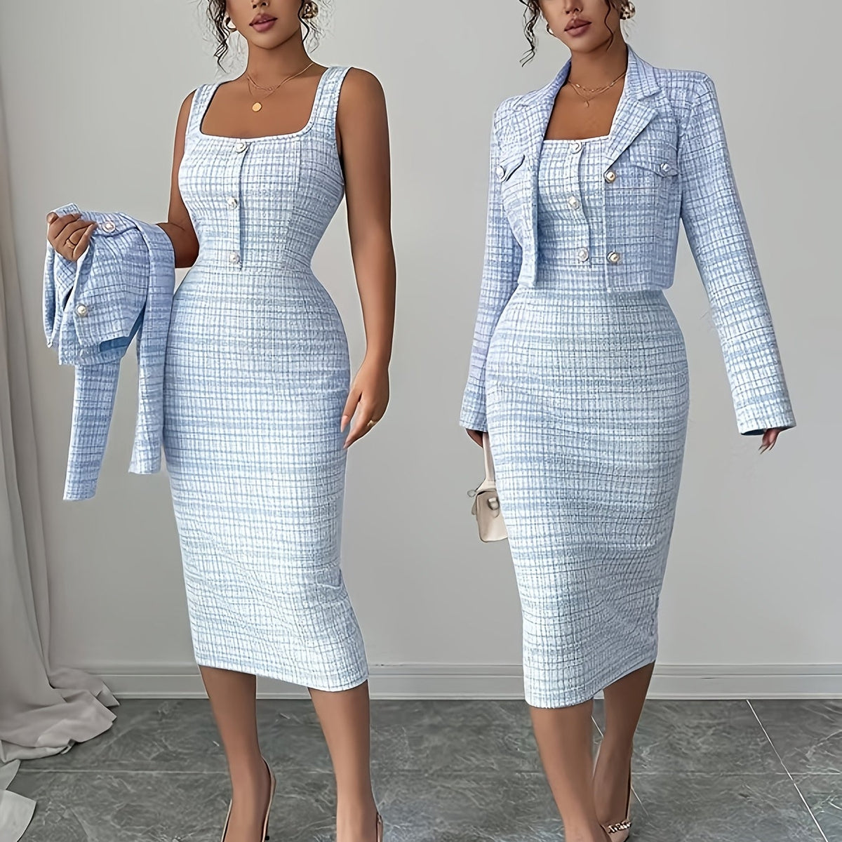 Celeste Plaid Tweed Set