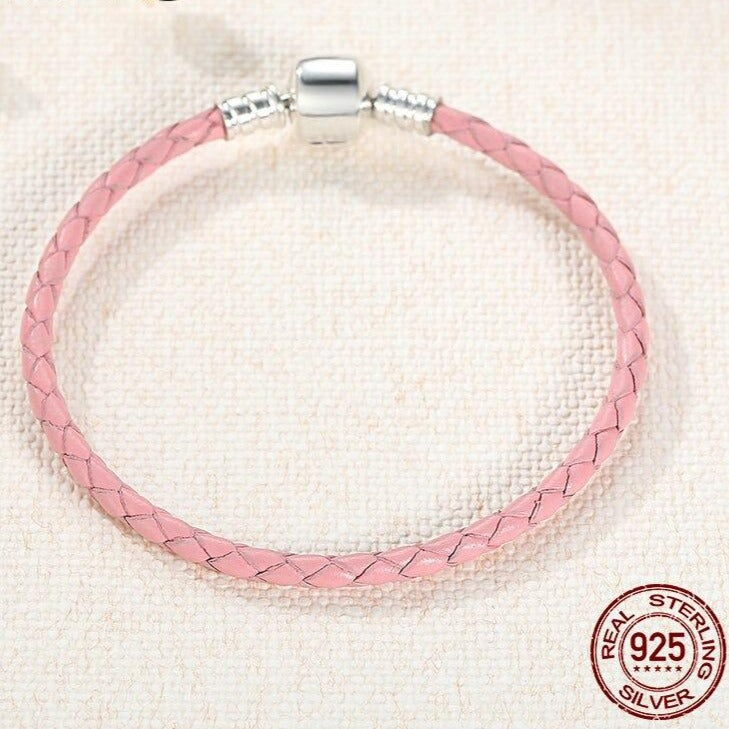 Pulsera de Cuero Rosa para Charms