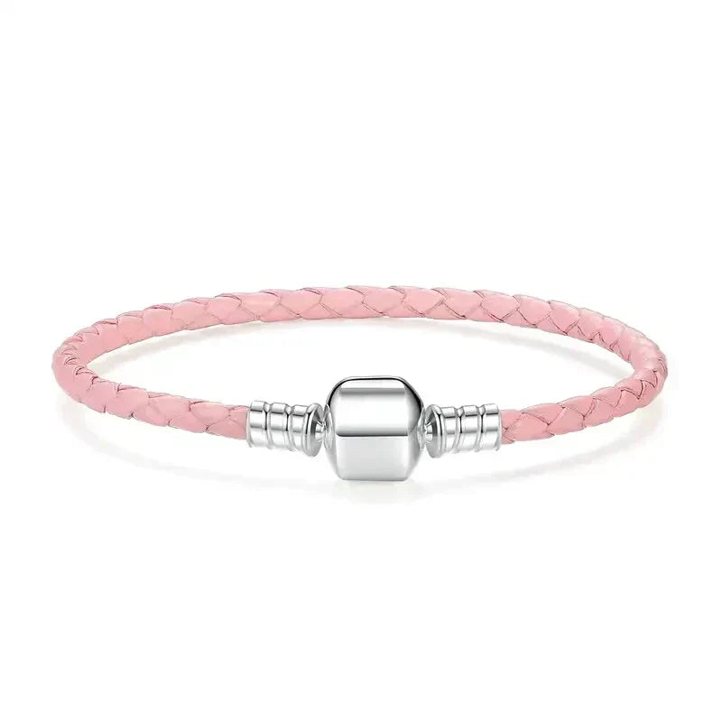 Pulsera de Cuero Rosa para Charms