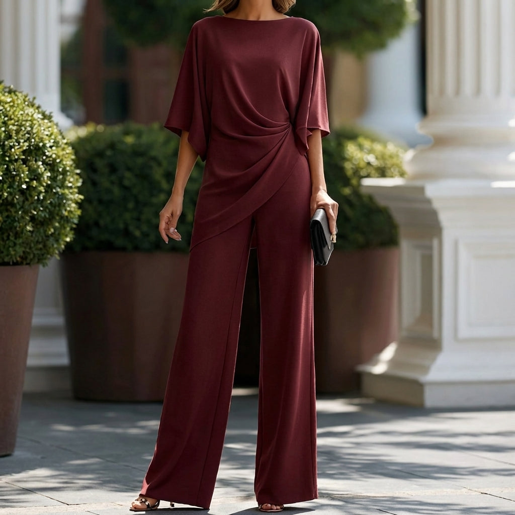 Gabriela | Conjunto de Blusa Drapeada y Pantalón Ancho