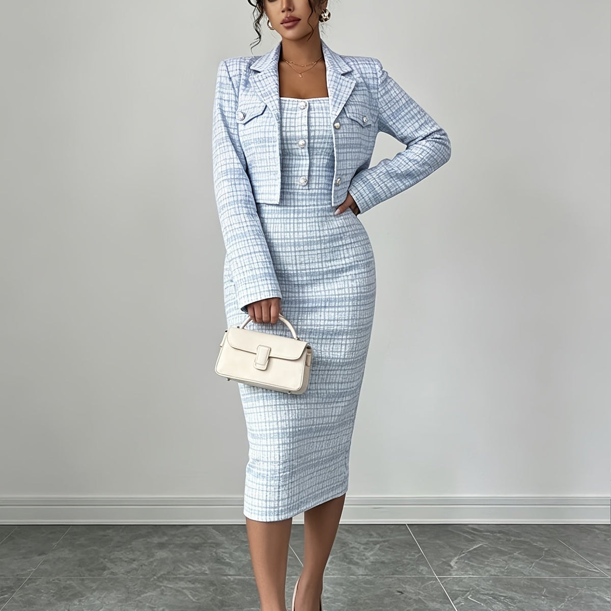 Celeste Plaid Tweed Set